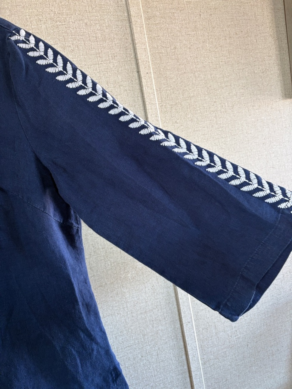 JM Collection Linen Tunic Sz 12 Navy Blue Embroidered Bohemian Peasant Coastal - Picture 7 of 15